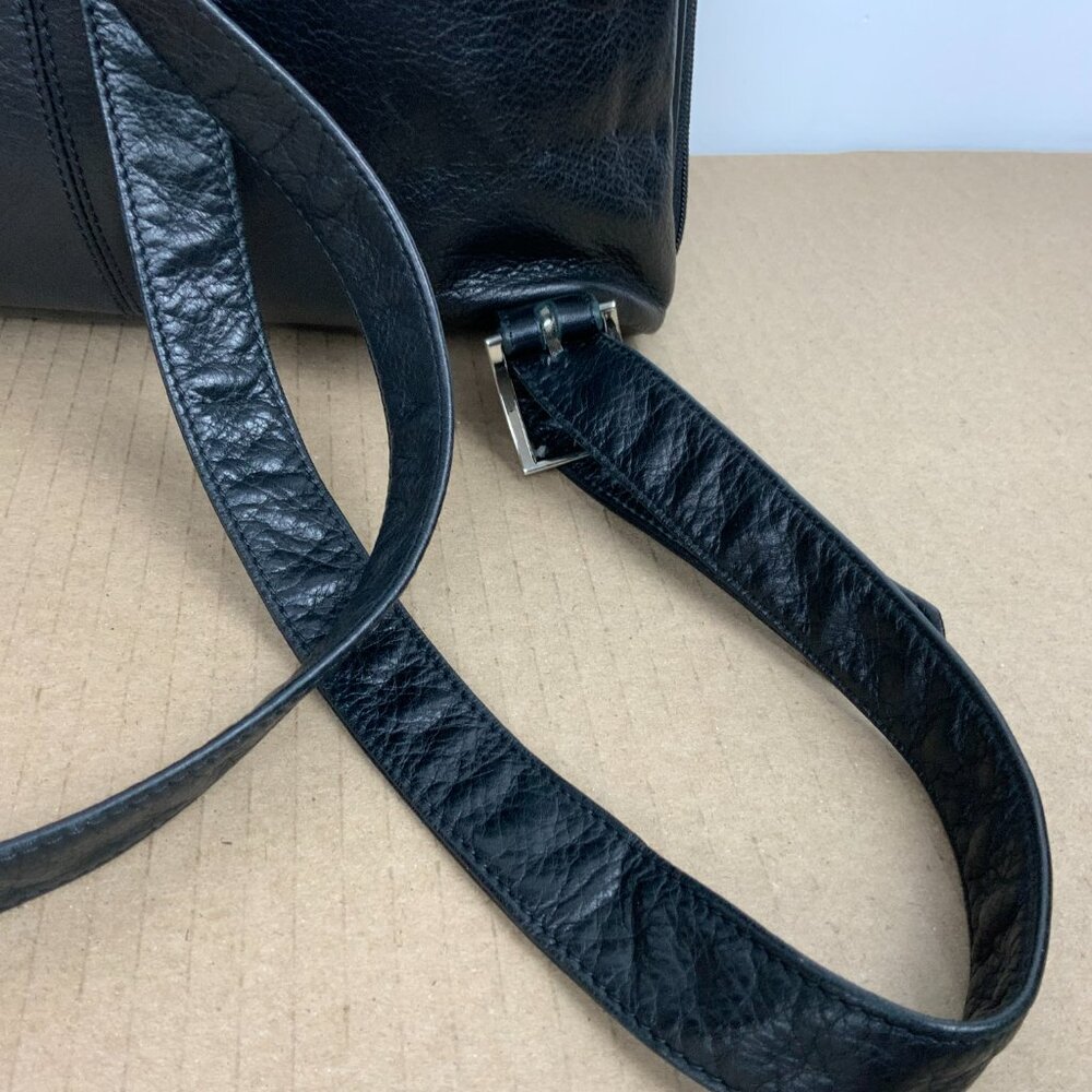 Genuine Leather Medium Black Backpack Organizer Business Travel - Picture 5 of 16